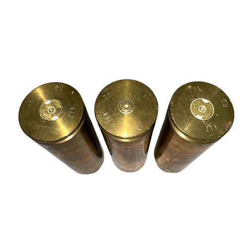 125 - Falklands War three used 30mm AFV brass shell cases bfrom fired ammunition. Fired by Scott Ward (LCo... 