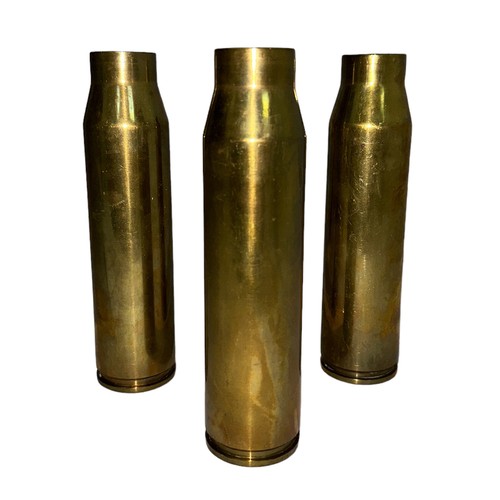 125 - Falklands War three used 30mm AFV brass shell cases bfrom fired ammunition. Fired by Scott Ward (LCo... 