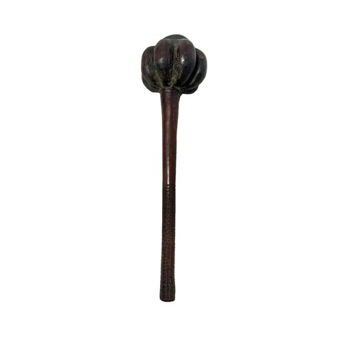 138 - Lobed Tribal Fijian Ula Throwing Club : Ula Tavatava, segmented head with stepped bun-shaped termina... 