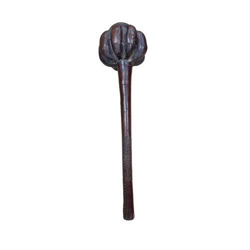 138 - Lobed Tribal Fijian Ula Throwing Club : Ula Tavatava, segmented head with stepped bun-shaped termina... 