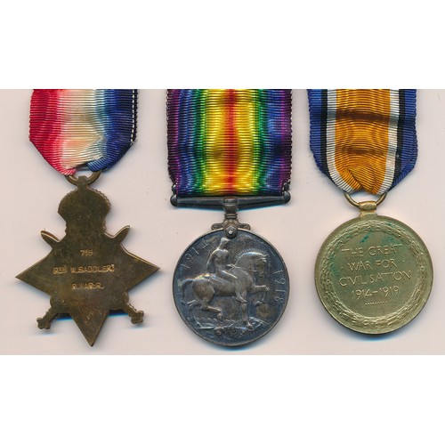 7 - First World War – William Sadler - 1915 Star Trio awarded to 714 PTE. W. SADDLER R. WAR. R. Royal Wa... 