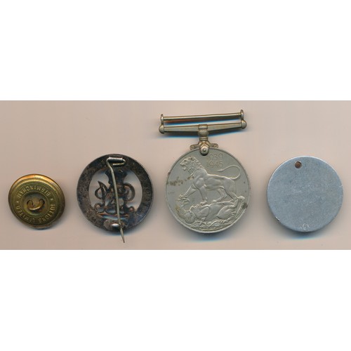 141 - Small selection of Militaria to include; First World War British silver War badge, ‘For King and Emp... 