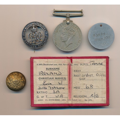 141 - Small selection of Militaria to include; First World War British silver War badge, ‘For King and Emp... 