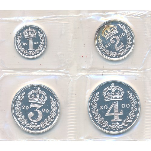 257 - 2000 Silver Proof Maundy Set, slight tarnishing on the tuppence. Sealed in plastic packet.