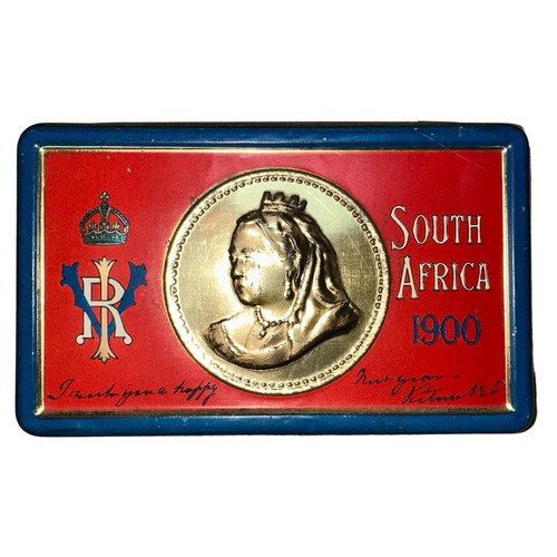 93 - Boer War South Africa 1900 Christmas Gift Tin, with profile of Queen Victoria to the centre.