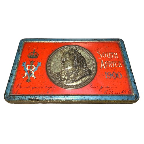 94 - Boer War South Africa 1900 Christmas Gift Tin, with profile of Queen Victoria to the centre