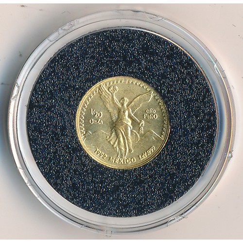 335 - China 5 yuan Unicorn gold proof FDC with Mexico 1/20 Onza gold uncirculated, both encapsulated with ... 