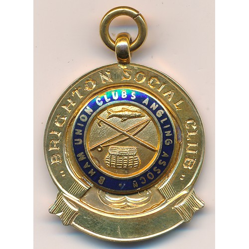 208 - Birmingham Union Clubs Angling Association 9ct gold medal, engraved 