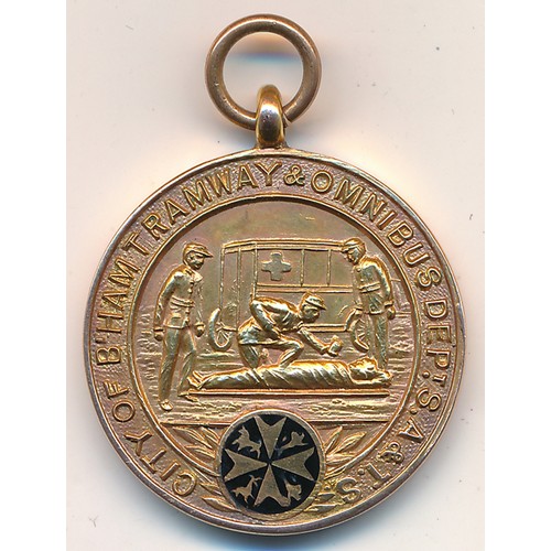 209 - City of Birmingham Tramway & Omnibus Dept. S.A. & T.S. 9ct gold medal, engraved to back 