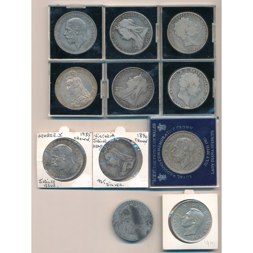 228 - Range of silver crowns (11), fine to extremely fine with 1819 (2), 1887, 1890, 1894, 1897, 1935 (3) ... 