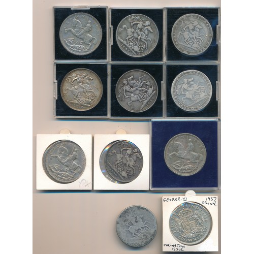 228 - Range of silver crowns (11), fine to extremely fine with 1819 (2), 1887, 1890, 1894, 1897, 1935 (3) ... 