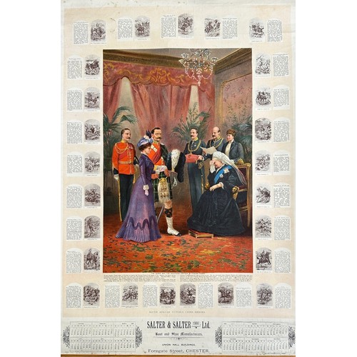 101 - Victoria Cross interest. The Queen And The Sightless Captain, 1900 colour poster as calendar for Sal... 