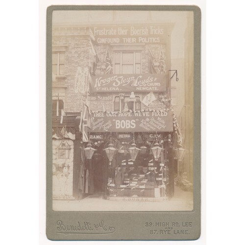 100 - Boer War Photograph by Benedetti & Co of patriotic shop front in Lee (?) various banners and flags i... 