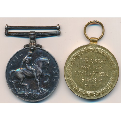 17 - First World War – Thomas E Sabin - First World War British War Medal & Victory Medal pair awarded 36... 