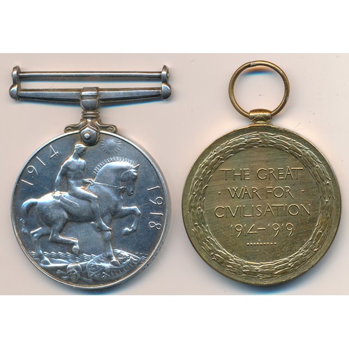 23 - First World War – Reginald Cassey - First World War British War Medal & Victory Medal pair awarded t... 