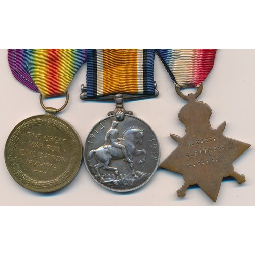 6 - First World War – G. Pither – First World War Medal group awarded to G. Pither to include; 1914-15 S... 