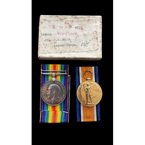 27 - First World War – William H Hone – First World War British War Medal & Victory Medal pair awarded to... 