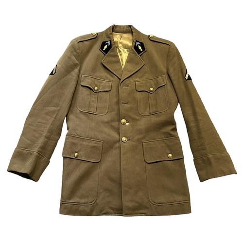 130 - 1960’s Khaki Army Tunic, four buttons to front with shoulder buttons. MANUCENTRE DECAZEVILLE 1964 la... 