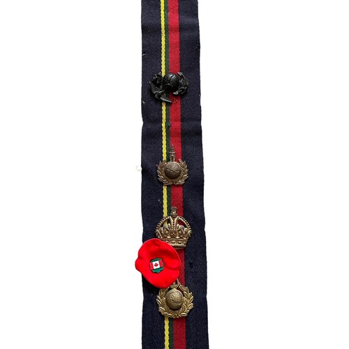 144 - Royal Marines Stable Belt with various affixed badges, to include; Commando SAS & Commando sword, pl... 