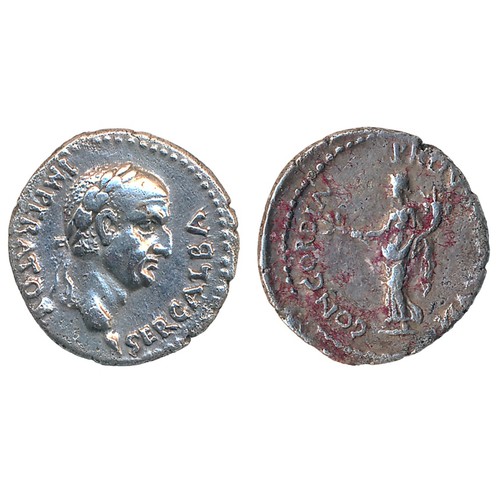 389 - Galba (AD 68) AR Denarius. Obverse: SER GALBA IMPERATOR, laureate head right. Reverse: CONCORDIA PRO... 