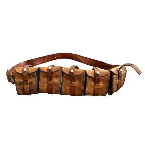 134 - Leather Bandolier ammo holder, five pouches with over shoulder strap.