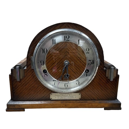 113 - 1930’s Mantel clock Presented to Sergt Major Willis by The Sergts Mess on his Retirement 1937. Dial ... 