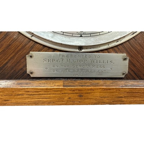 113 - 1930’s Mantel clock Presented to Sergt Major Willis by The Sergts Mess on his Retirement 1937. Dial ... 