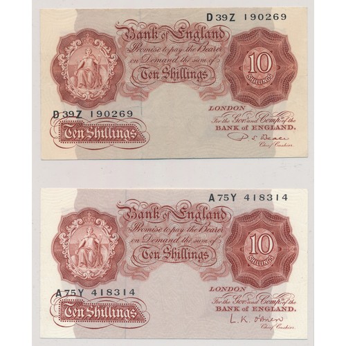 398 - Collection of ten shilling notes (7), very fine to good extremely fine with Peppiatt J27D, Peppiatt ... 