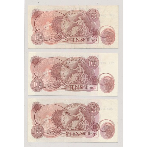 398 - Collection of ten shilling notes (7), very fine to good extremely fine with Peppiatt J27D, Peppiatt ... 