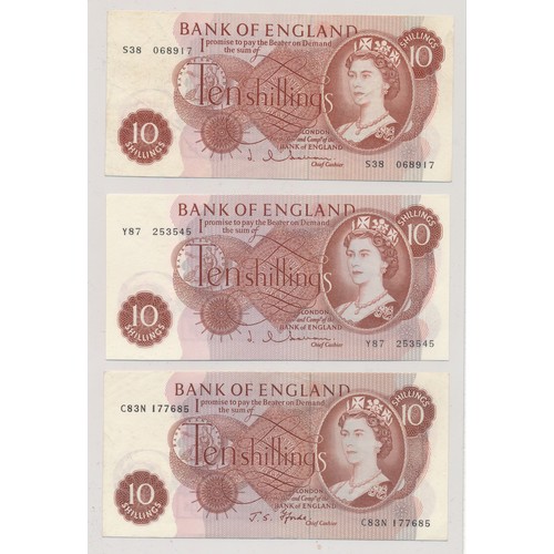 398 - Collection of ten shilling notes (7), very fine to good extremely fine with Peppiatt J27D, Peppiatt ... 