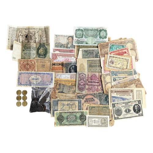 412 - Mixed World coins and banknotes, mainly 20th Century in mixed condition, coins (50), notes (53).