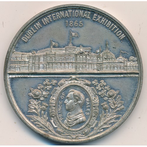 217 - 1865 (9 May) Dublin International Exhibition medal by I. Parkes, white metal, 52mm.