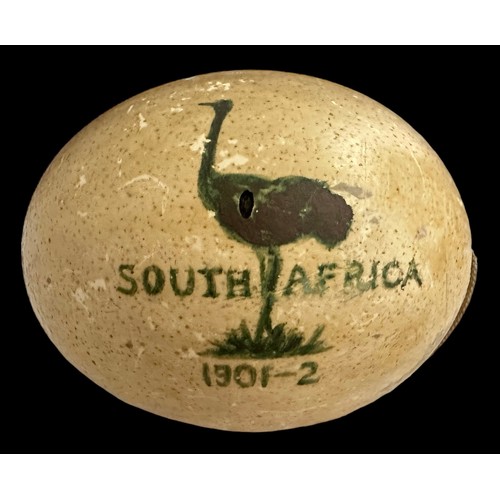 97 - Boer War Trench Art, hand painted Ostrich egg painted with an Ostrich design and ‘South Africa 1901-... 