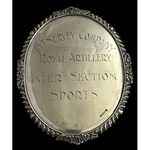 156 - Royal Artillery commemorative EPNS plate / plaque, engraved to from ‘1st Survey Company Royal-Artill... 