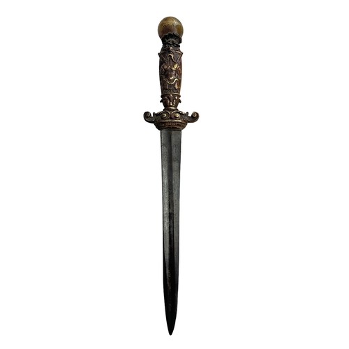 82 - Interesting knife / dagger with handle grip decorated with Roman Centurion armour design, unmarked t... 