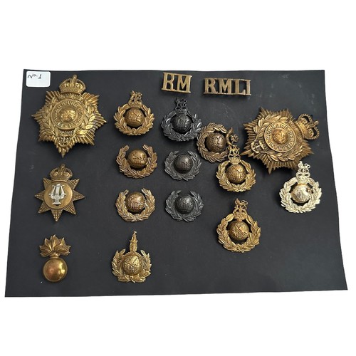 176 - Royal Marines, range of various Royal Marines cap badges & shoulder titles, to include; Helmet Plate... 