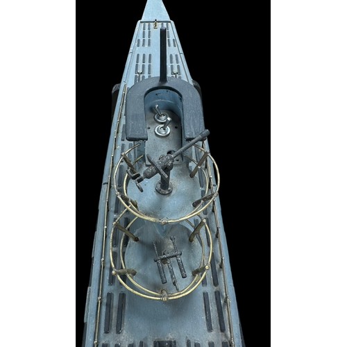 158 - Scale model of a  German U-70 Submarine, largely made of wood with metal detailing. Two switches to ... 