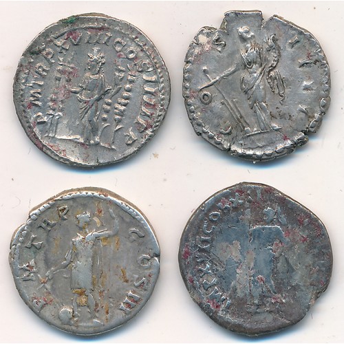 393 - Collection of Roman denari (4), including Domitian (Minerva reverse), Antoninus pius, Hadrian and Ca... 