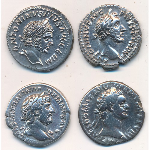 393 - Collection of Roman denari (4), including Domitian (Minerva reverse), Antoninus pius, Hadrian and Ca... 