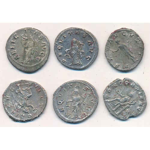 394 - Collection of Roman AR Antoninianus (6), including Trajan Decius, Valerian, Philip I, Gallienus, Gor... 