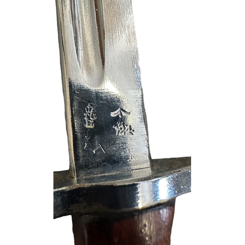 87 - 1907 Chromed Bayonet, single edged blade, marked 1907 11 18 Wilkinson to bottom of the blade, inspec... 