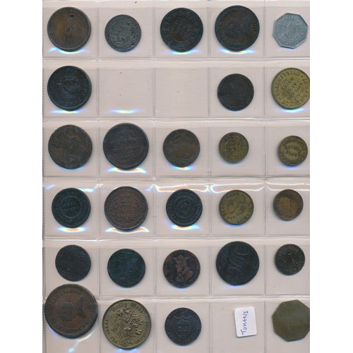 221 - Collection of tokens etc (50), in mixed condition with silver Birmingham 1811 one shilling token 