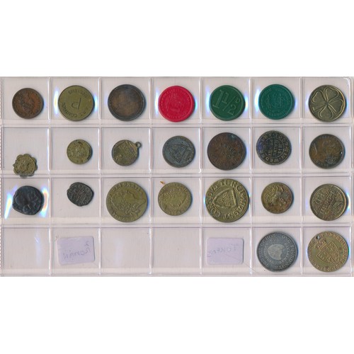 221 - Collection of tokens etc (50), in mixed condition with silver Birmingham 1811 one shilling token 