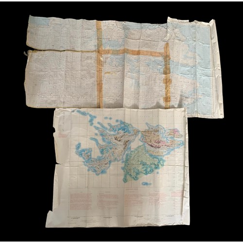 124 - Falklands War very large operations contour map, with few annotated notes, folded, rolled and taped ... 