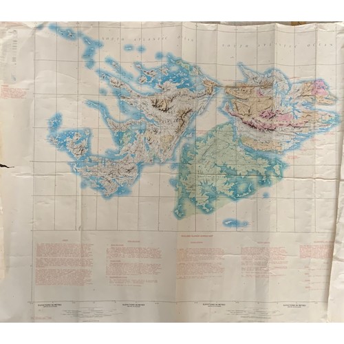 124 - Falklands War very large operations contour map, with few annotated notes, folded, rolled and taped ... 