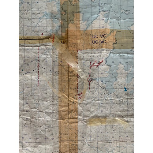 124 - Falklands War very large operations contour map, with few annotated notes, folded, rolled and taped ... 