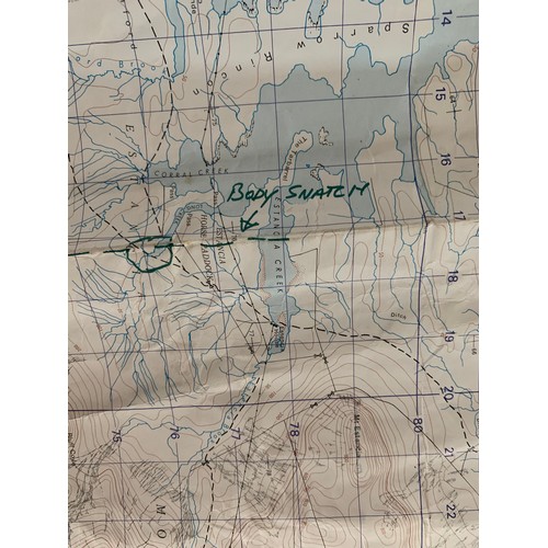 124 - Falklands War very large operations contour map, with few annotated notes, folded, rolled and taped ... 