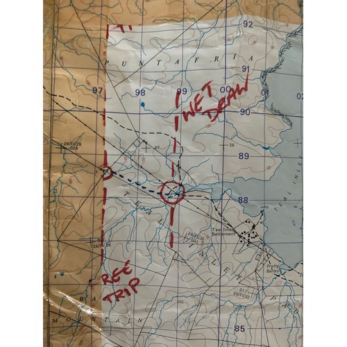 124 - Falklands War very large operations contour map, with few annotated notes, folded, rolled and taped ... 