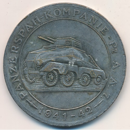 214 - Second World War Panzer Division Tank medallion 1941-42. Inscribed to one side PANZERSPAH-KOMPANIE-P... 