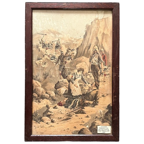 104 - Boer War, framed print of a wounded Highlander in the Boer War, Victorian print from original by Edg... 